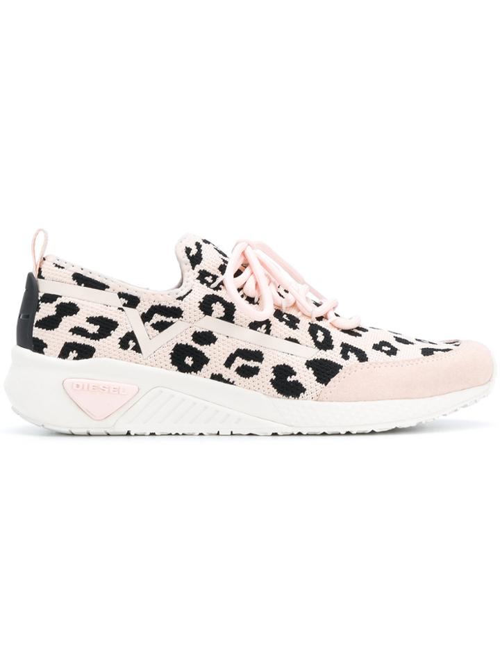 Diesel Leopard Print Low-top Sneakers - Pink & Purple