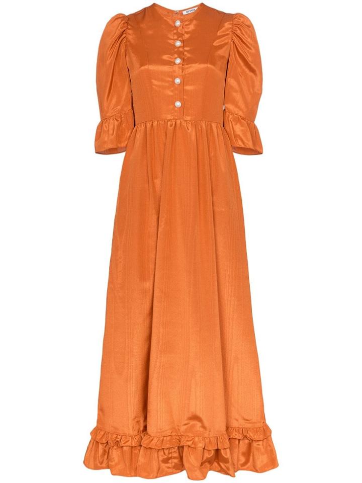Batsheva Prairi Ruffled Midi Dress - Orange