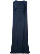 Marchesa Notte Embellished Cape-effect Gown - Blue
