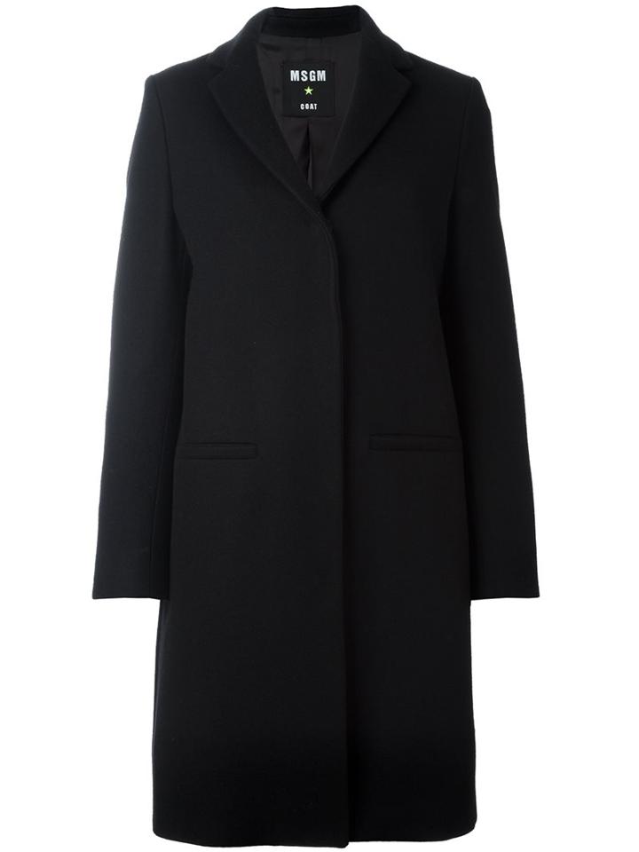 Msgm Cat Patch Detail Coat, Women's, Size: 44, Black, Polyamide/viscose/wool