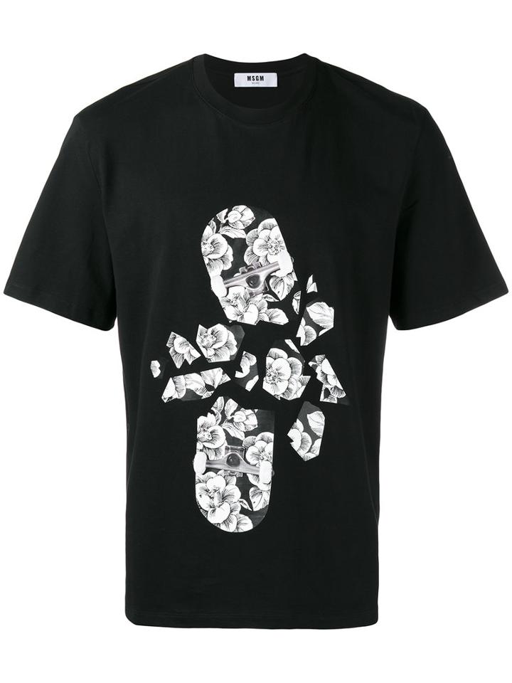 Msgm Smashed Skateboard Print T-shirt, Men's, Size: Small, Black, Cotton
