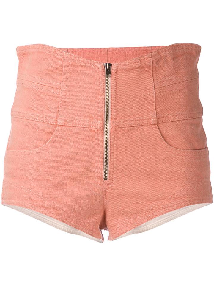Isabel Marant - High Waisted Shorts - Women - Cotton - 36, Pink/purple, Cotton
