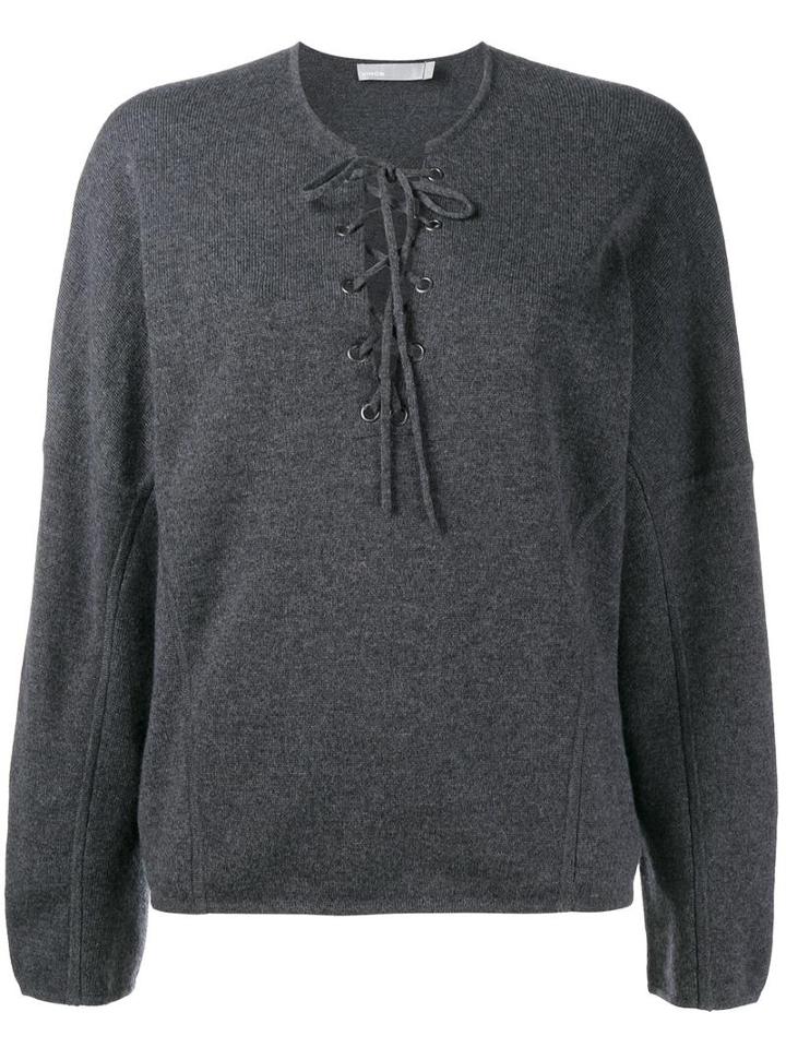 Vince Lace Up Front Jumper, Women's, Size: Medium, Grey, Cashmere/merino