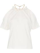 Chloé Cold-shoulder Cotton Chain Necklace T-shirt - White