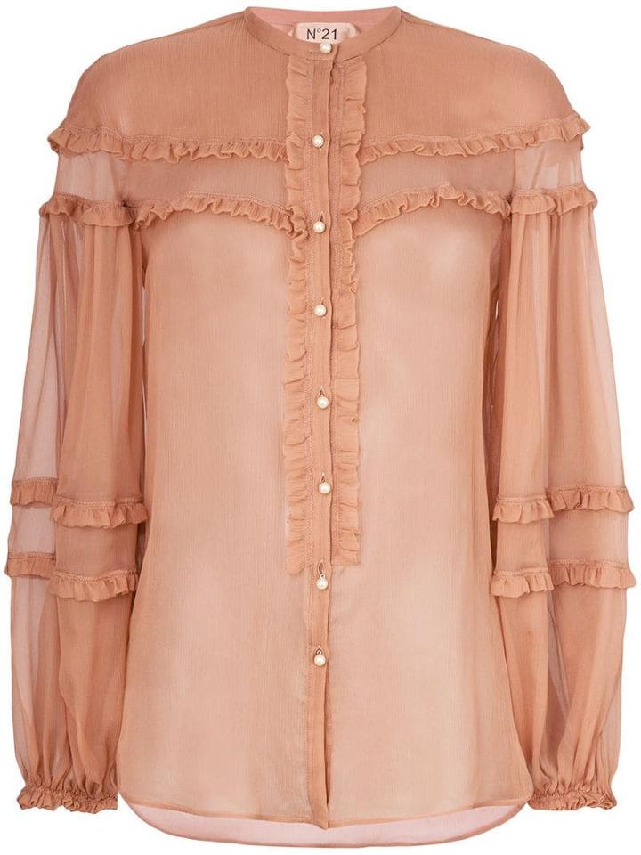 Nº21 Ruffle Detail Sheer Blouse - Brown