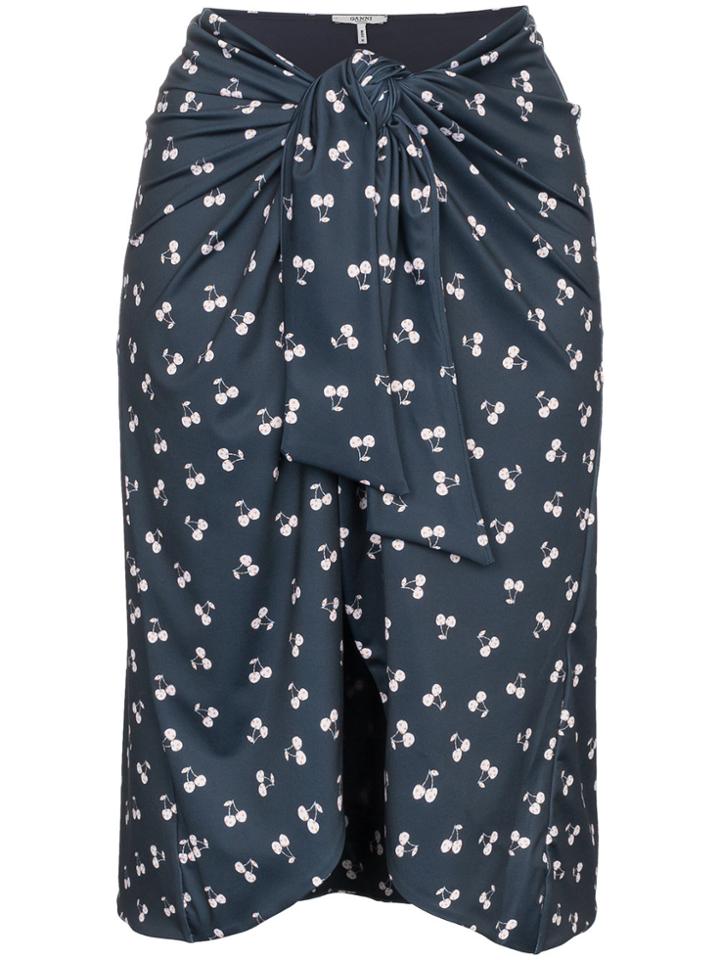 Ganni Blue Cherry Print Wrap Skirt