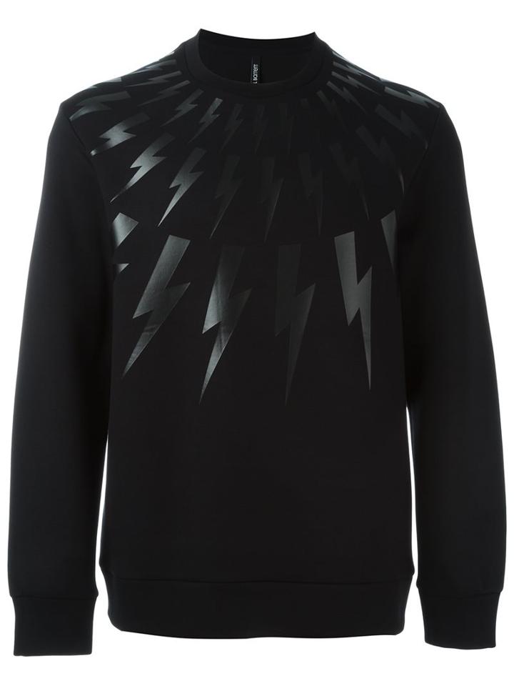 Neil Barrett Lightning Bolt Print Sweatshirt, Men's, Size: Xl, Black, Lyocell/viscose/cotton/spandex/elastane