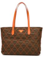 Prada - Elongated Straps Quilted Tote - Women - Cotton/leather - One Size, Women's, Brown, Cotton/leather