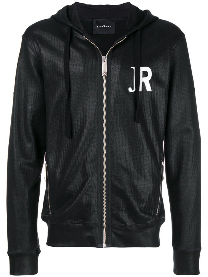 John Richmond Back Print Logo Zipped Hoodie - Black