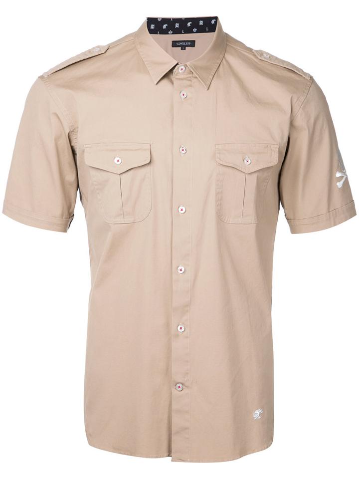 Loveless - Embroidered Skull Shirt - Men - Cotton/polyurethane - 1, Brown, Cotton/polyurethane