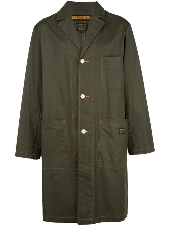 Neighborhood Logo Single-breasted Coat - Green