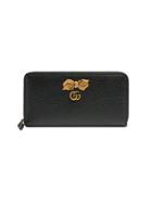Gucci Leather Zip Around Wallet With Bow - Black