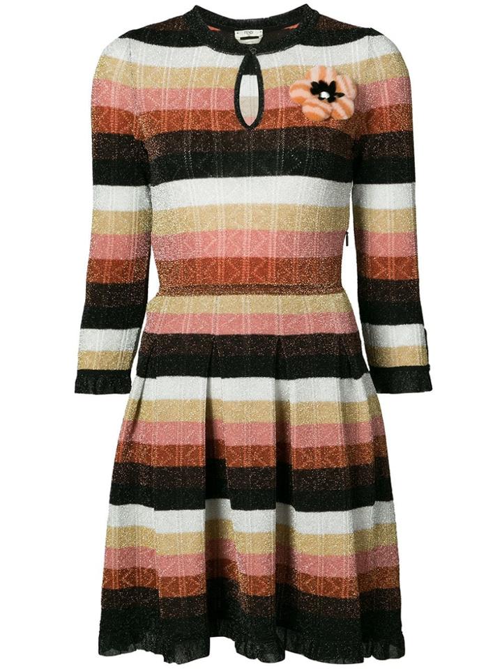 Fendi Mink Fur Floral Patch Stripe Lurex Dress - Multicolour