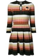 Fendi Mink Fur Floral Patch Stripe Lurex Dress - Multicolour