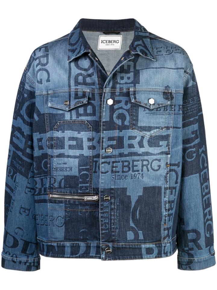 Iceberg Logo Print Denim Jacket - Blue
