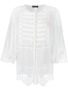 Twin-set - Lace Detail Buttoned Blouse - Women - Silk/polyamide/polyester - M, White, Silk/polyamide/polyester