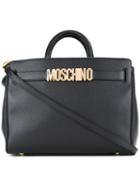Moschino Logo Plaque Tote, Women's, Black, Calf Leather