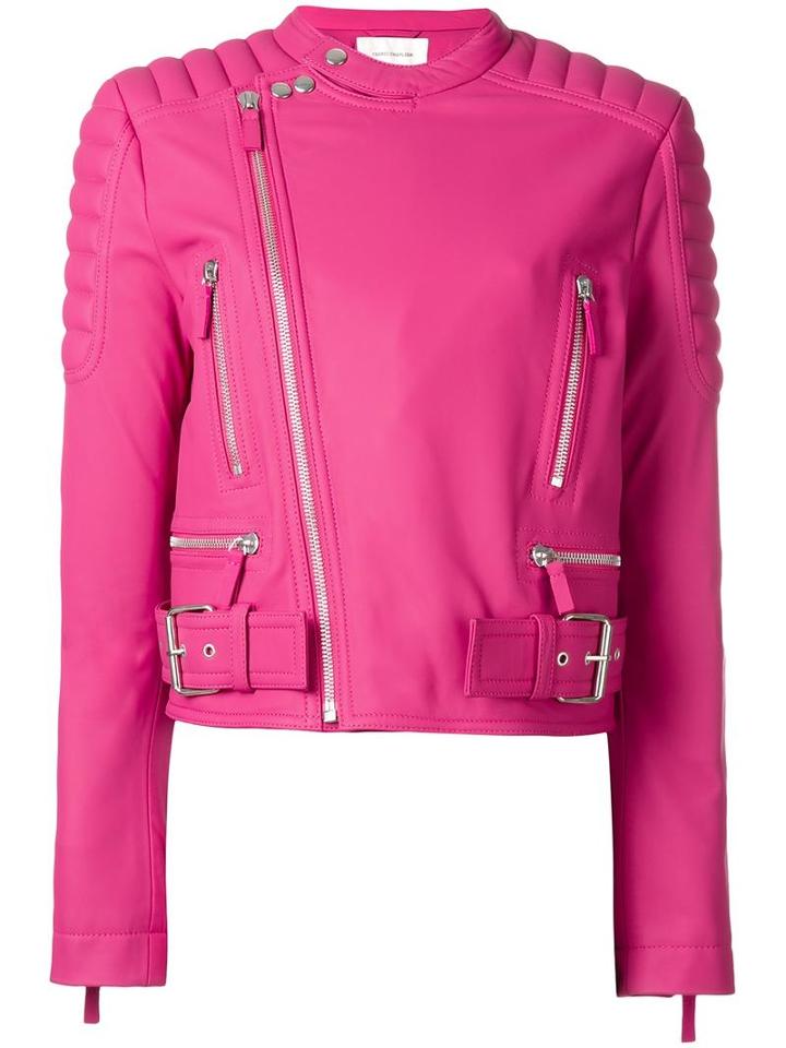 Cédric Charlier Padded Shoulder Biker Jacket, Women's, Size: 44, Pink/purple, Sheep Skin/shearling/acetate/rayon