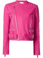 Cédric Charlier Padded Shoulder Biker Jacket, Women's, Size: 44, Pink/purple, Sheep Skin/shearling/acetate/rayon