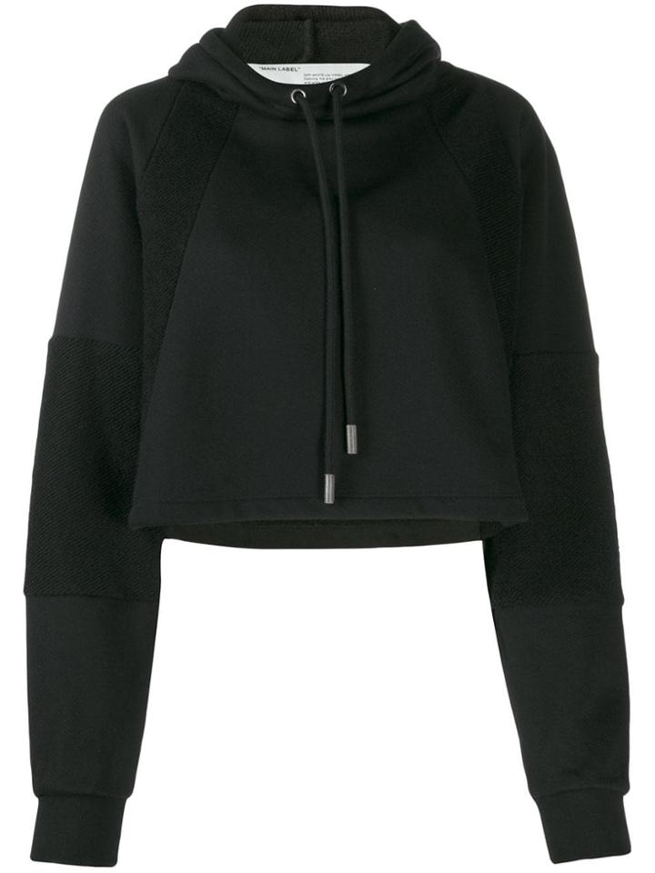 Off-white Cropped Logo Hoodie - Black