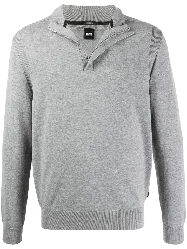 Boss Hugo Boss Zipped Turtleneck Jumper - Grey
