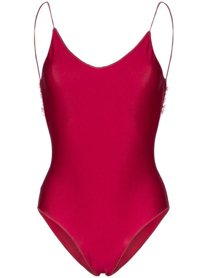 Oseree Travaille Lace Trim Swimsuit - Red