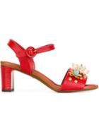 Dolce & Gabbana Embellished Sandals, Women's, Size: 37, Red, Leather/calf Leather/glass
