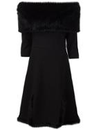 Christian Siriano Fur Detail Off The Shoulder Dress - Black