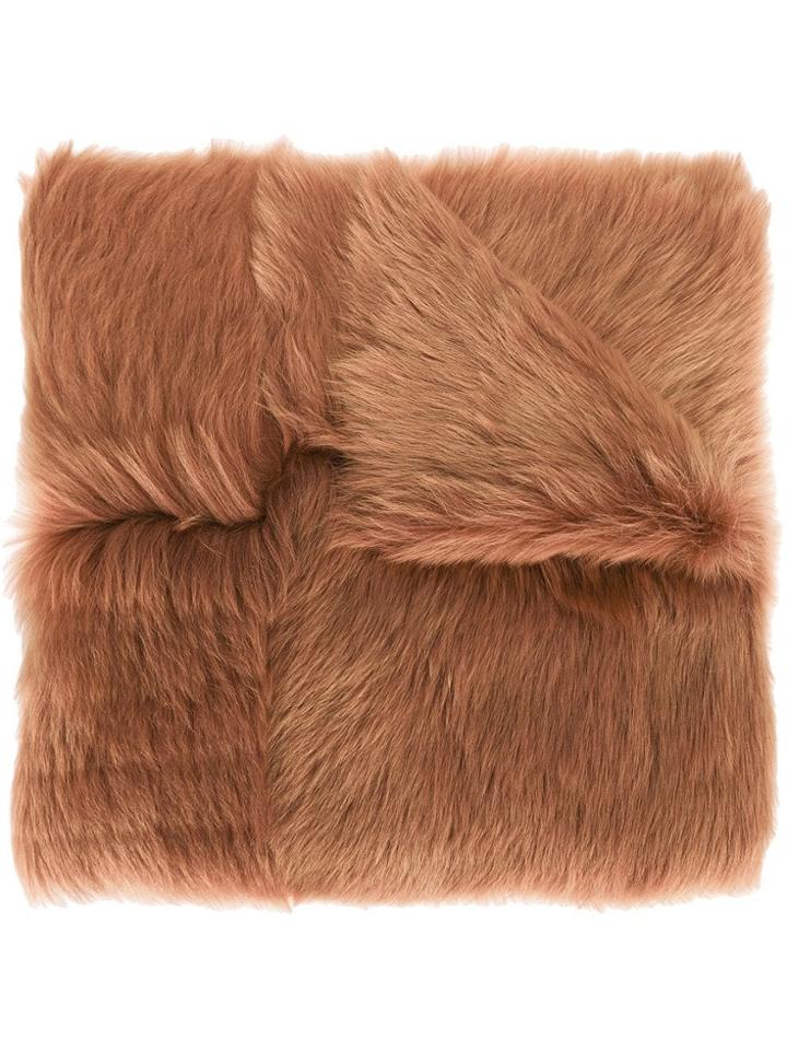 Rochas Long Haired Lamb Shearling Shawl - Brown