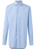 Barba Striped Button-up Shirt, Men's, Size: 42, Blue, Cotton