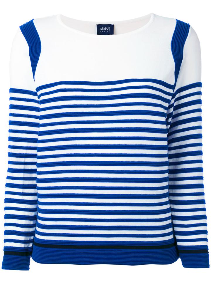 Armani Jeans - Striped Top - Women - Cotton/polyamide/spandex/elastane - 42, Women's, Blue, Cotton/polyamide/spandex/elastane