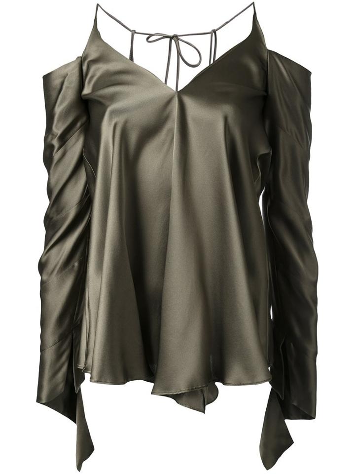 Christopher Esber Unravelled Sleeve Blouse, Women's, Size: 8, Green, Silk