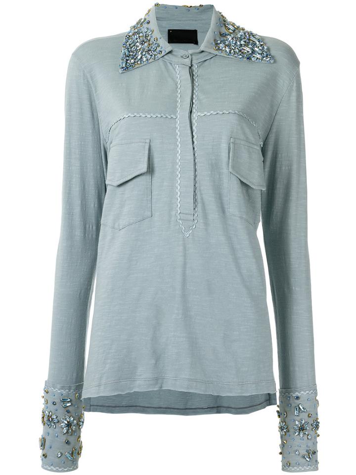 Andrea Bogosian - Embroidered Shirt - Women - Cotton - P, Blue, Cotton