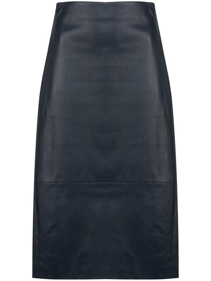 The Row Leather Pencil Midi Skirt - Blue