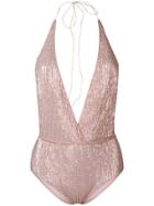 Oseree Sequinned Halterneck Swimsuit - Pink