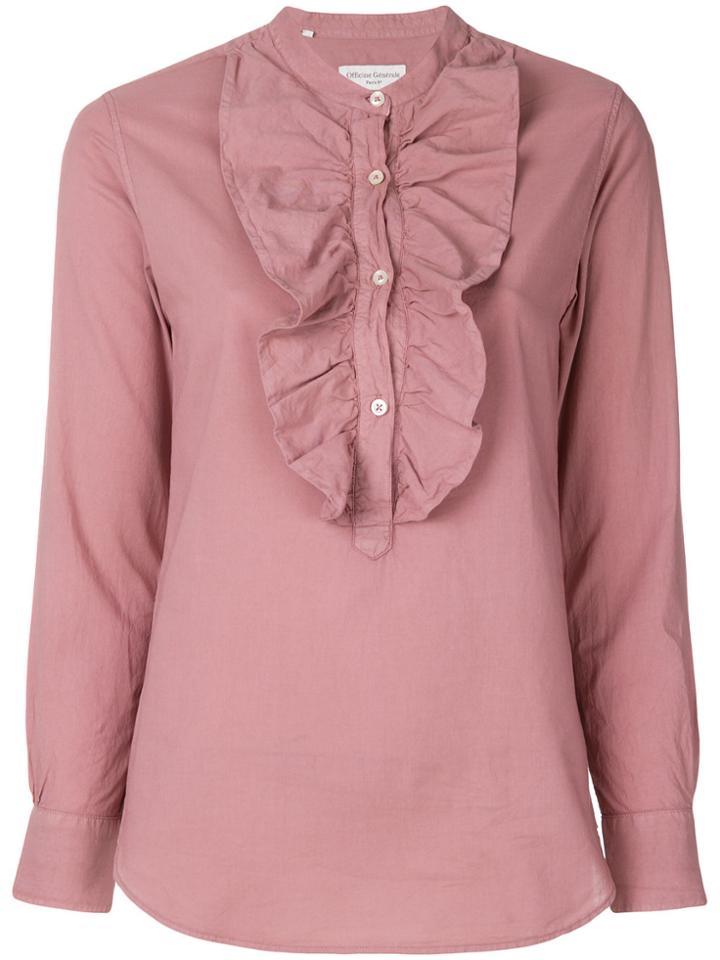 Officine Generale Ruffled Henley Blouse - Pink & Purple