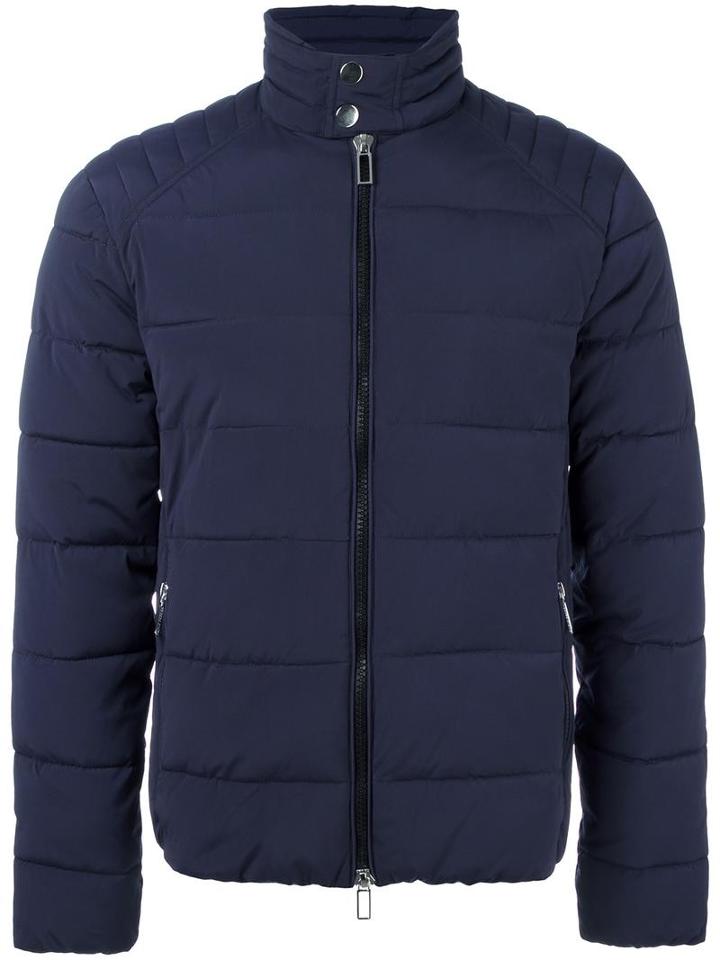 Paolo Pecora Banded Collar Padded Jacket, Men's, Size: 52, Blue, Polyamide/spandex/elastane/polyester