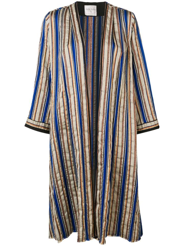 Forte Forte Striped Long Sleeved Coat - Brown