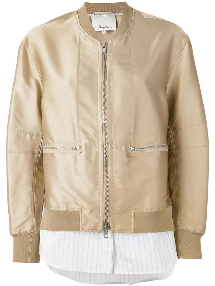 3.1 Phillip Lim Zip-front Bomber Jacket, Women's, Size: 4, Nude/neutrals, Silk/polyester/spandex/elastane/viscose