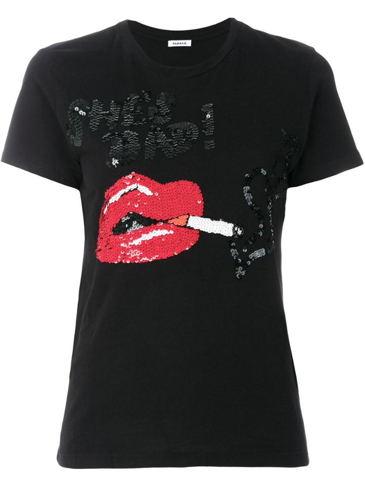 P.a.r.o.s.h. Sequin Embroidered Quote T-shirt - Black