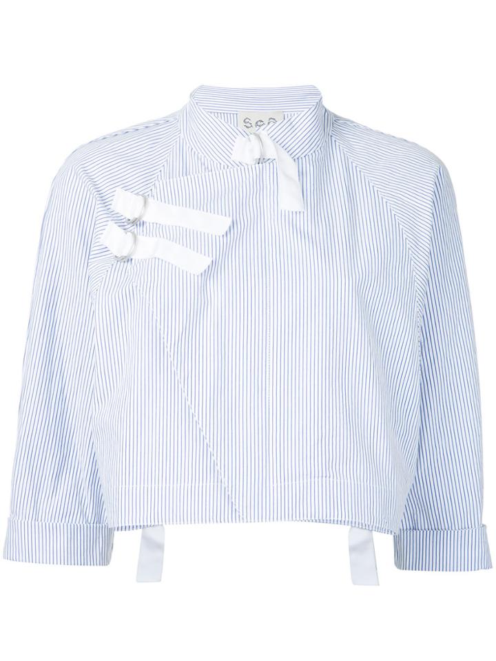 Sea Pinstripe Cropped Jacket - White