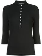 Just Female Button Front Ribbed Top - Black