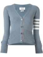 Thom Browne V-neck Cardigan With 4-bar Stripe In Blue Cashmere
