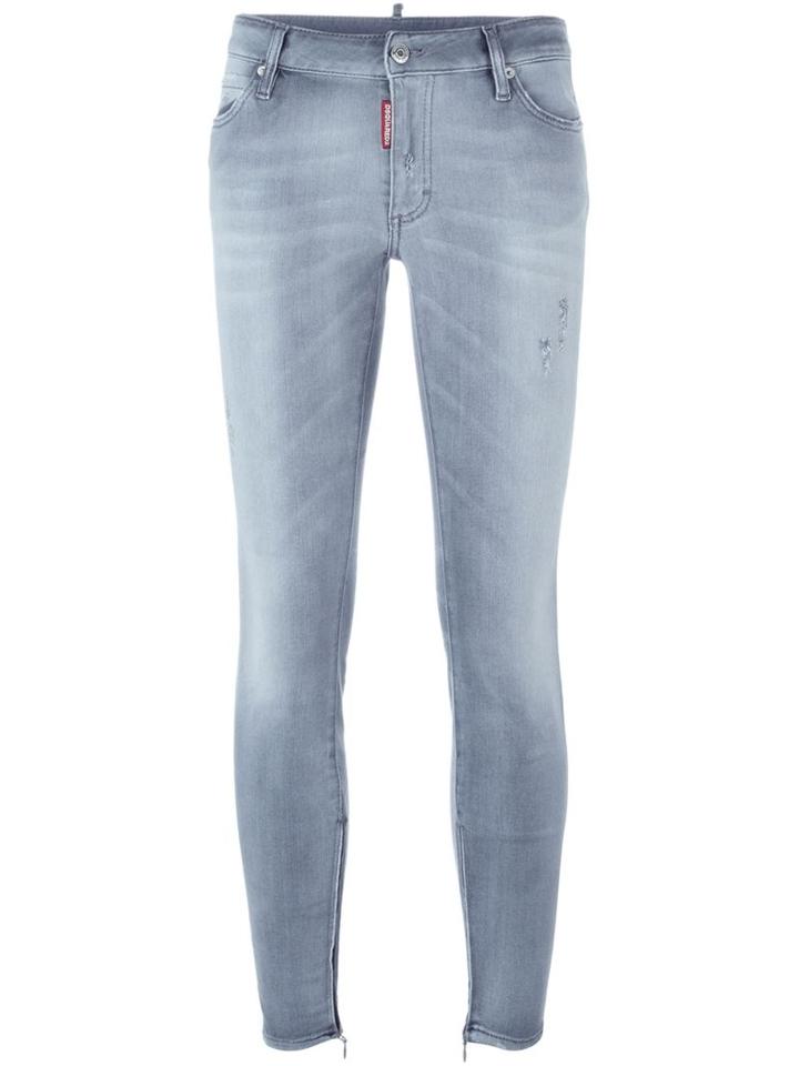 Dsquared2 Twiggy Medium Waist Jeans, Women's, Size: 44, Grey, Cotton/polyester/spandex/elastane/calf Leather