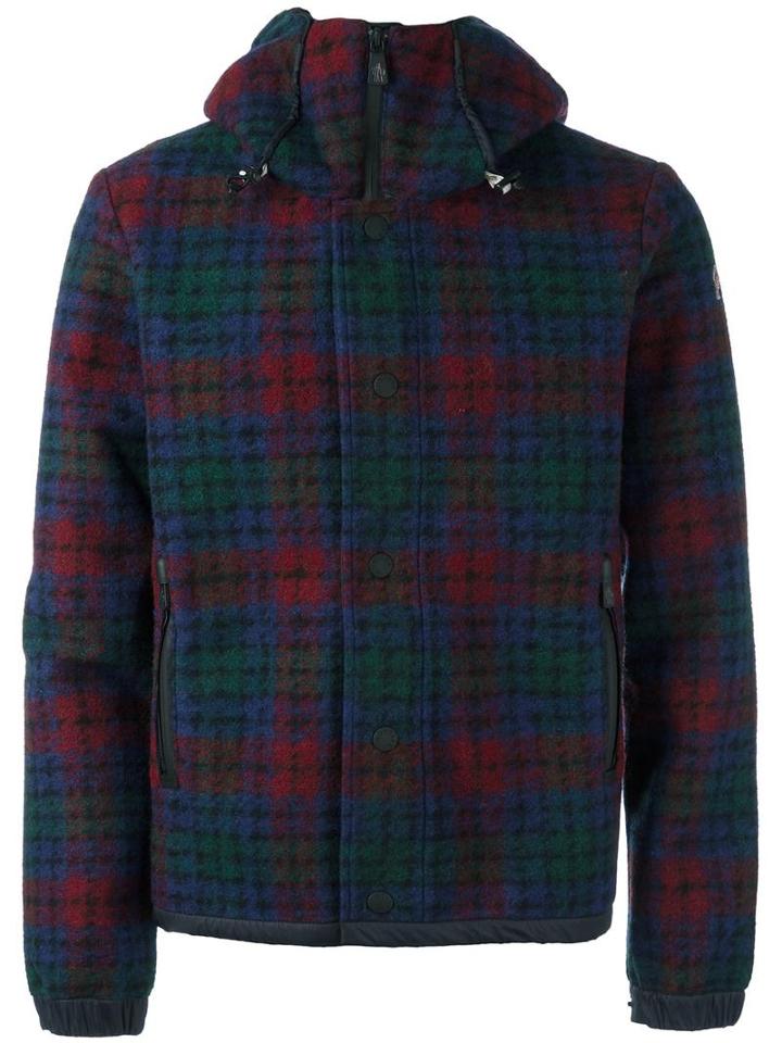 Moncler Grenoble Checked Hooded Jacket, Men's, Size: Medium, Red, Polyester/virgin Wool/polyamide