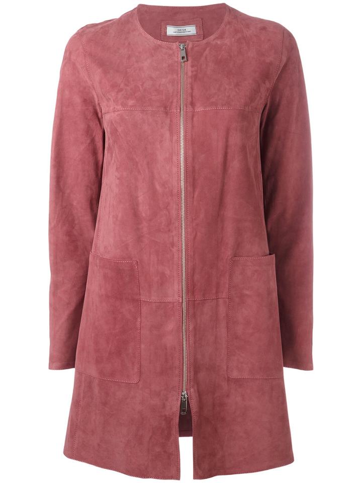 Desa 1972 - Round Neck Jacket - Women - Suede - 42, Women's, Pink/purple, Suede