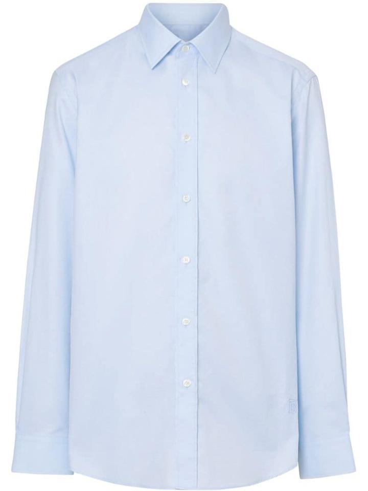Burberry Classic Fit Monogram Motif Cotton Oxford Shirt - Blue