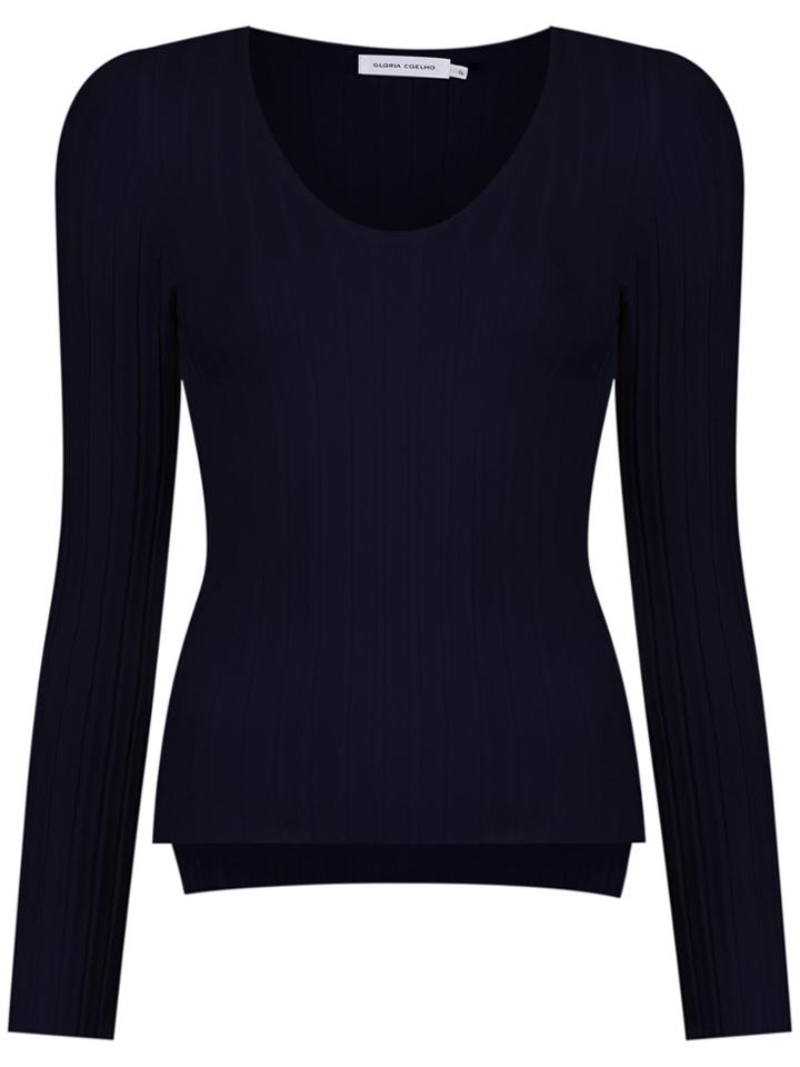 Gloria Coelho Ribbed Knit Top - Blue