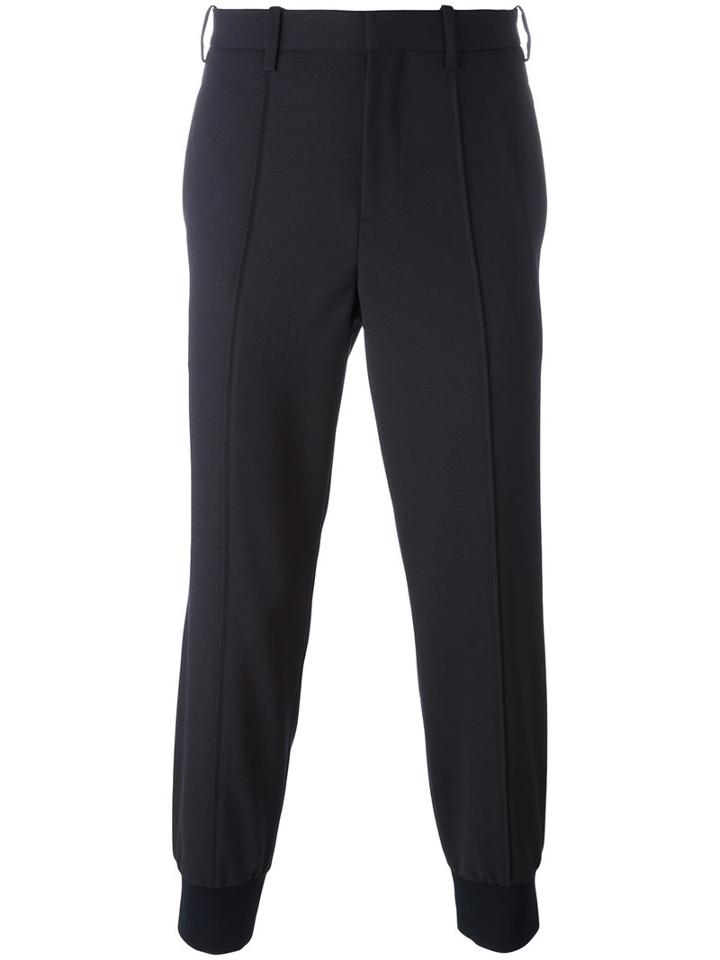 Neil Barrett Gathered Ankle Tailored Trousers, Men's, Size: 50, Blue, Polyester/virgin Wool/spandex/elastane/cotton