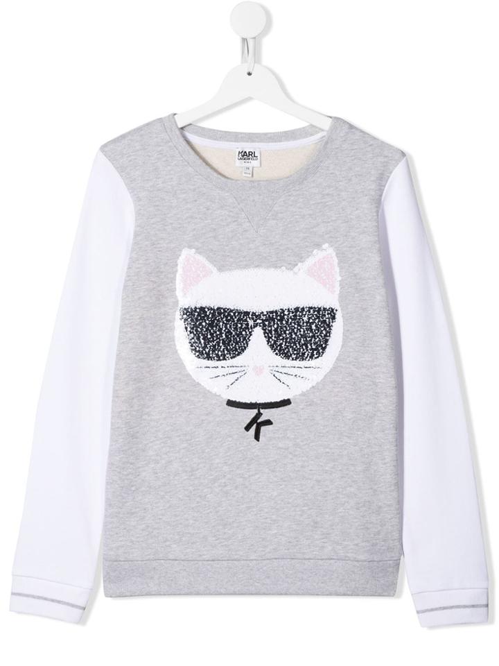 Karl Lagerfeld Kids Teen Sequin Cat Sweatshirt - Grey